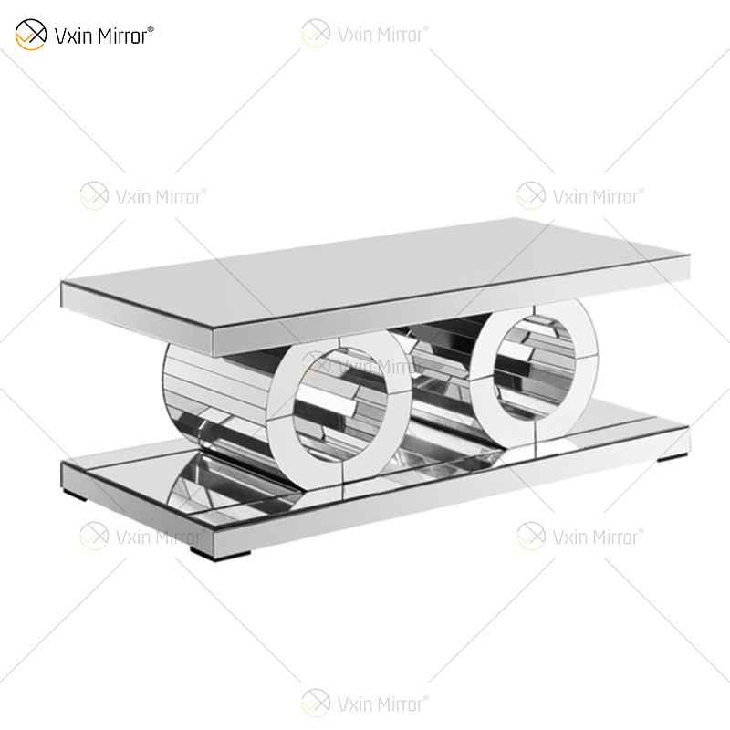 Vxin 3D funkelnder schlichter moderner Couchtisch aus Glas, Geometrie, verspiegelter Couchtisch, silberfarben, für Wohnzimmer