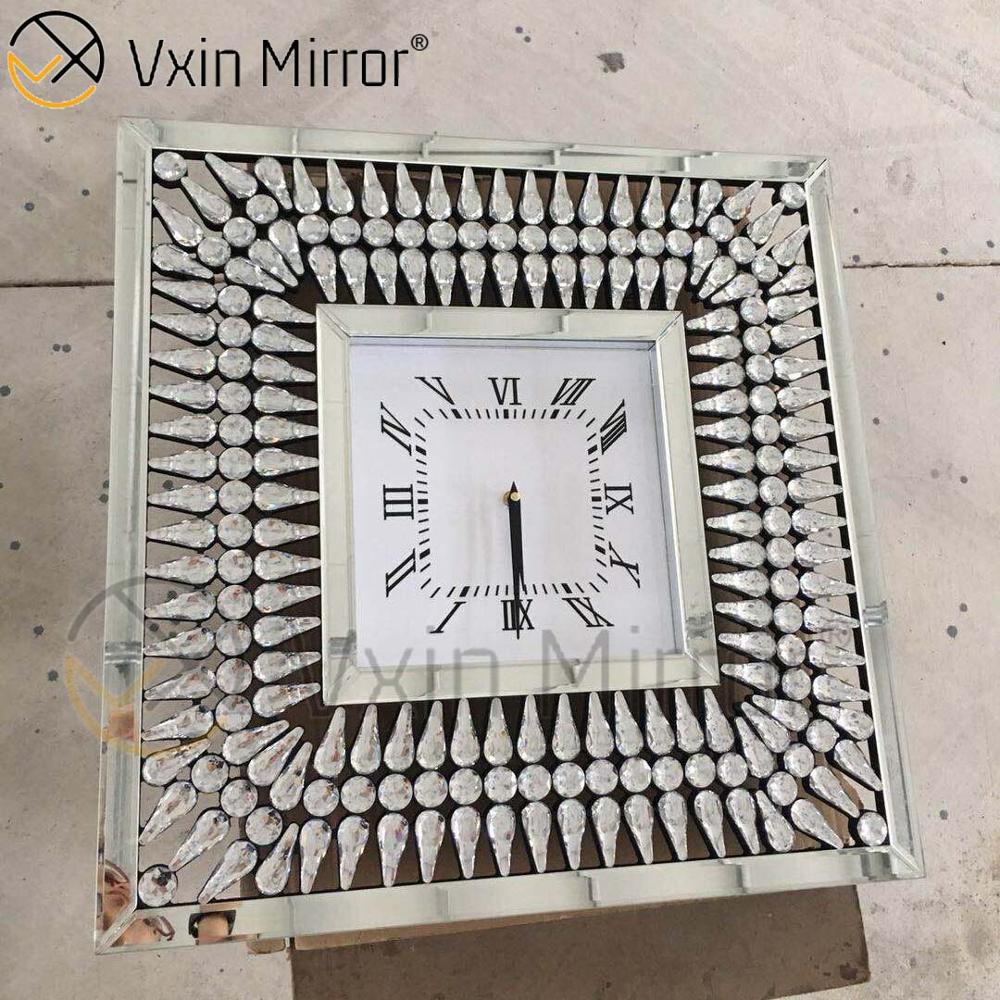 Anti-Drop-Paket Vxin WXMC-008 Moderne silberne Kristallspiegel-Wanduhr