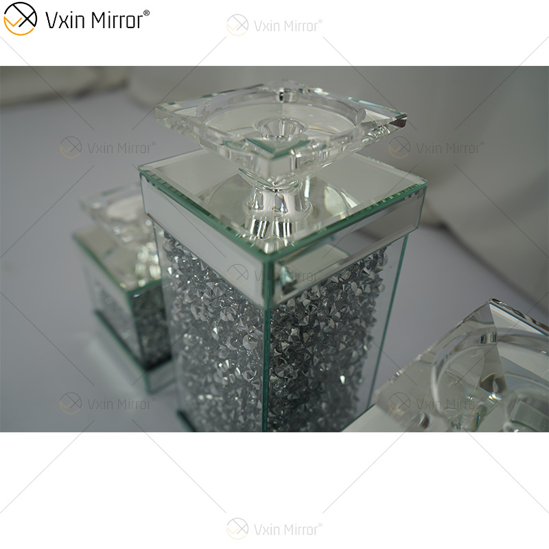 Vxin Mirror WXCH-078 Schwebende Kristalle in Silber, verspiegelter Kandelaber-Kerzenhalter