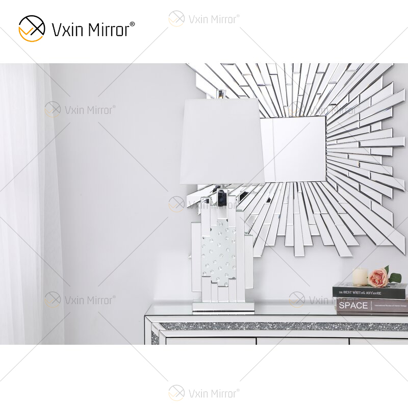 Factory Supply WXTL-144 Moderne silberne Kristall-Tischspiegellampe mit Lampenschirm für Schlafzimmer