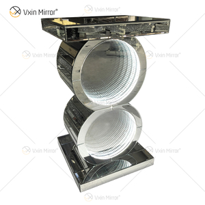 Silberner Tisch LED 3D Couchtisch Beleuchteter Unendlichkeitsspiegel Tunnel Sparkle Verspiegelter O-förmiger Konsolentisch Beistelltisch WXF-290