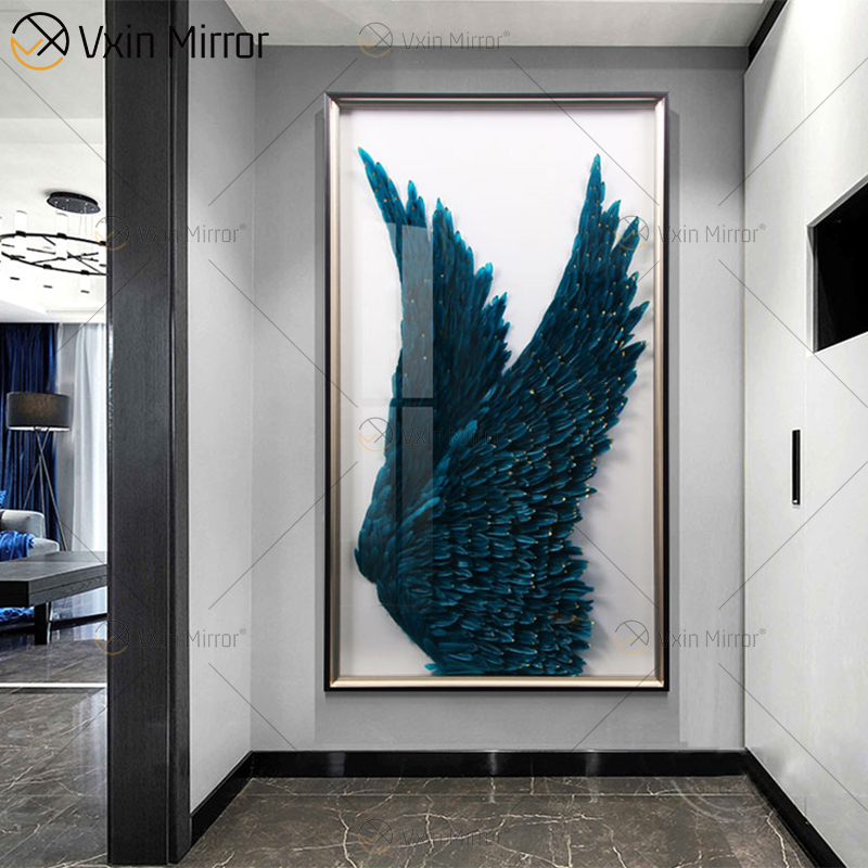 Modernes dekoratives Bild der runden Feder WXPP-69 3D-Engelsfederflügel-Dekorgemälde an der Wand für das gerahmte Wohnzimmer