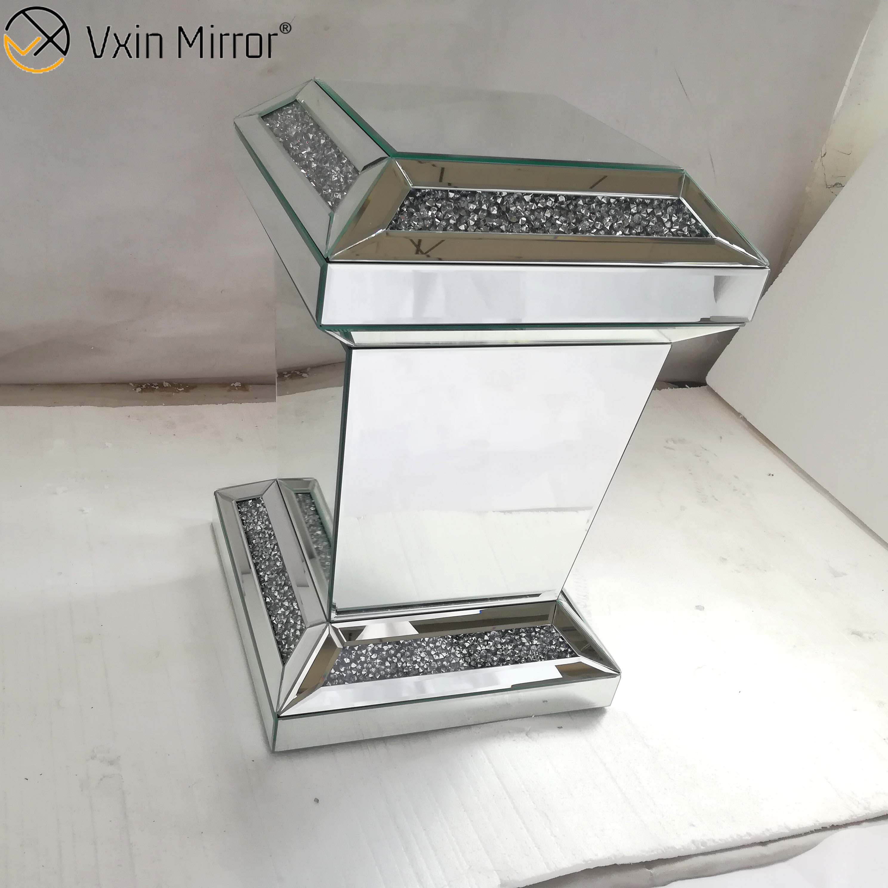 Vxin Mirror WXF-725 Moderner Rechteck-Diamant-Spiegel-Beistelltisch 3D-Spiegel-Beistelltisch für Wohnzimmer
