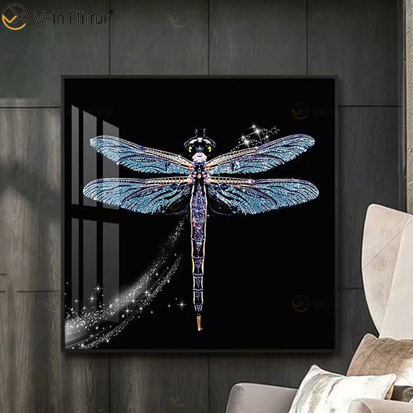 Luxus Aluminiumrahmen Spiegel Wandkunst Kristall Porzellan Malerei Sofa Hintergrund Wandbehang Malerei Wohnzimmer Dekoration