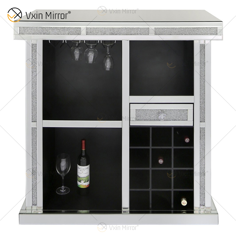 Vxin Home Decor WXF-142 Hoher Weinschrank mit silbern verspiegelten Crushed Diamonds und einer Schublade