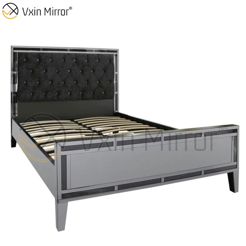 Günstige WXWF-698 Spiegelmöbel auf Schlafzimmer Silber und Schwarz verspiegeltes Bett im modernen Stil