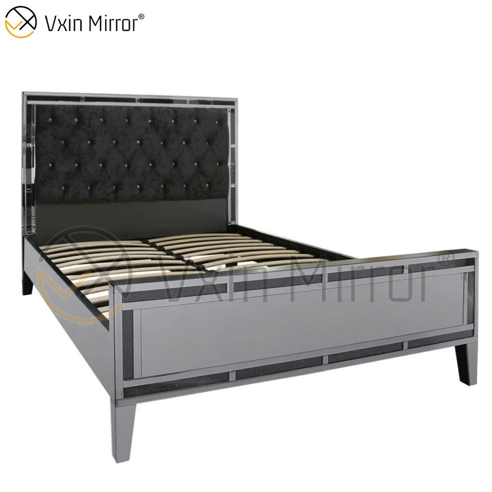 Günstige WXWF-698 Spiegelmöbel auf Schlafzimmer Silber und Schwarz verspiegeltes Bett im modernen Stil