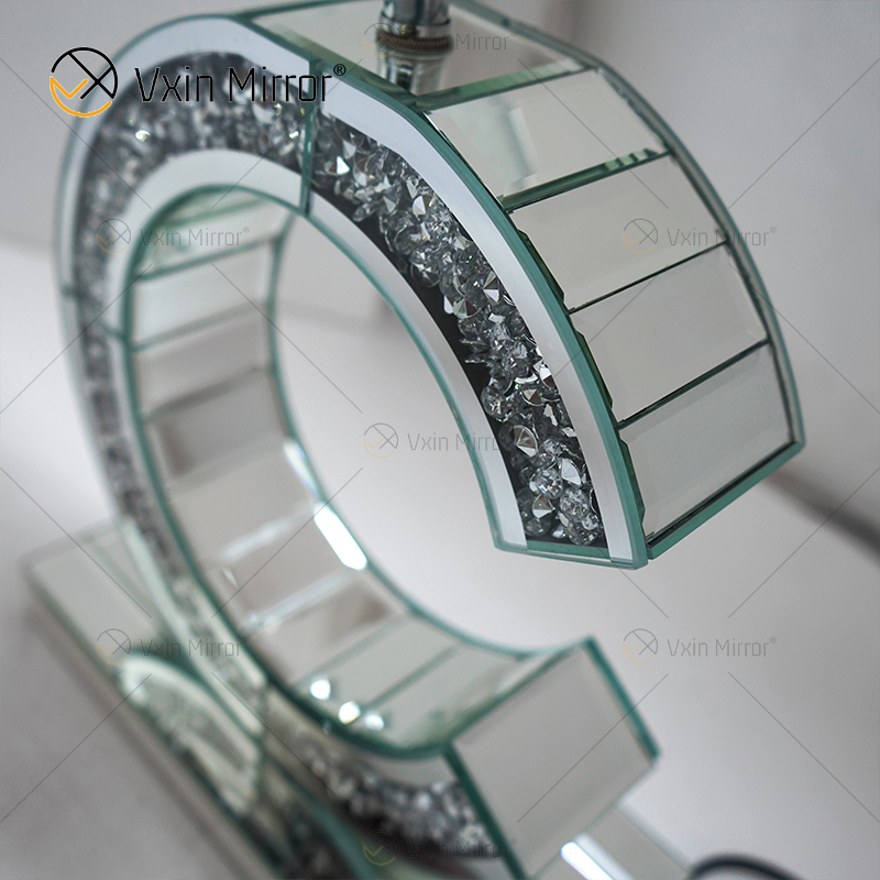 Moderner Stil WXTL-02 Silber Crushed Crystal Mirrored C-Form Tischlampe für Schlafzimmer Spiegellampe