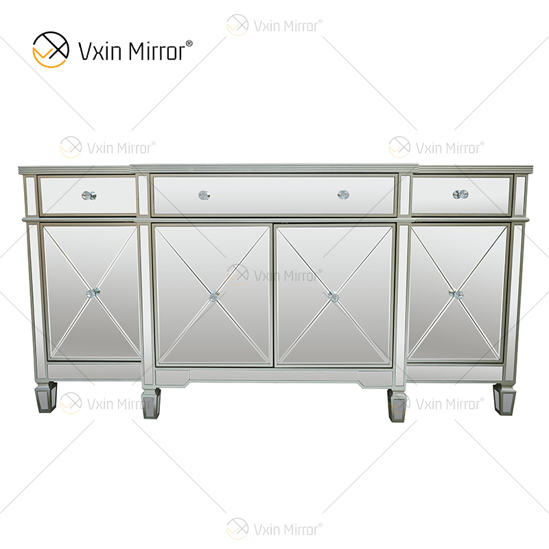 Luxuriöser WXF-027 Champagner-Silber-Wohnkultur-Schrank mit Spiegel und Muti-Schubladen