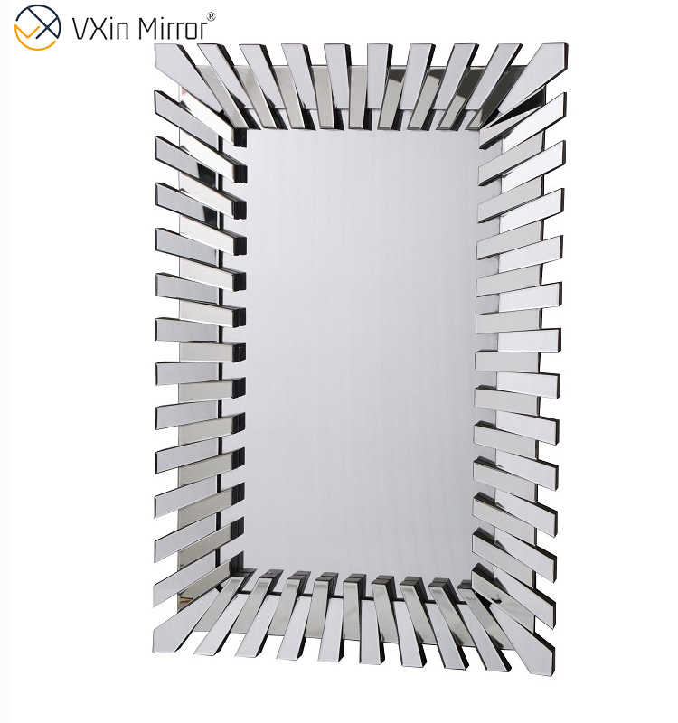 Starburst großer silberner stilvoller rechteckiger moderner 3D-Wohnzimmer-Schlafzimmer-Wandspiegel in voller Länge WXM-1041