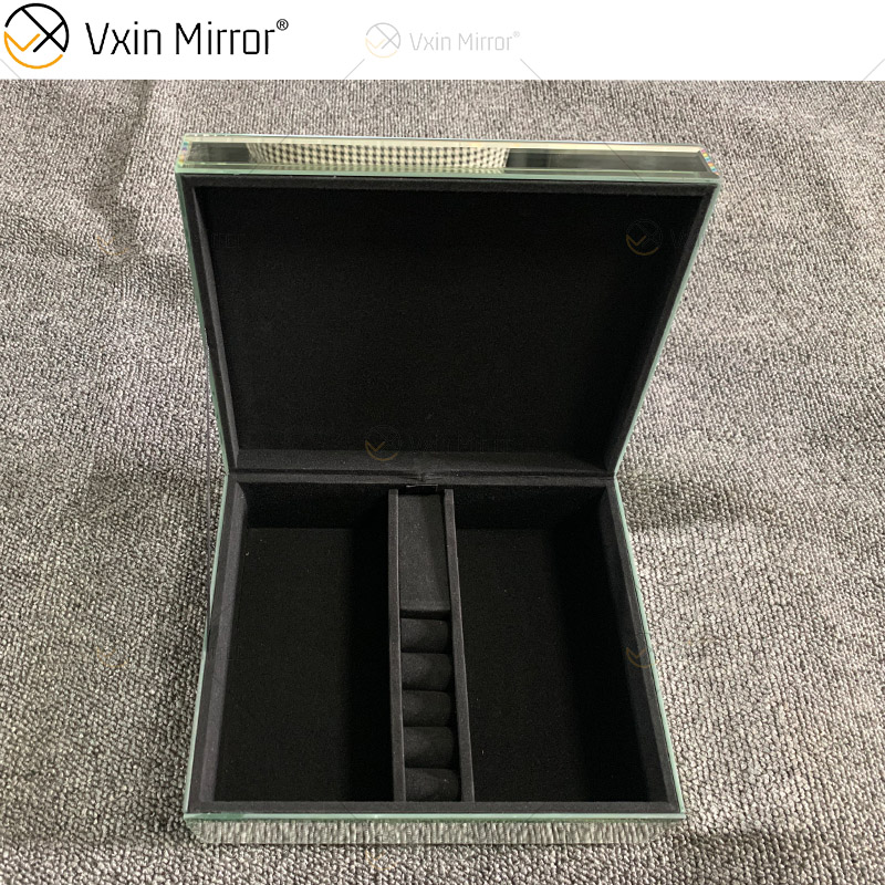 LED VXin Wohnkultur Schmuckkästchen Silber Glas Crushed Diamond Moderne verspiegelte Schmuckschatulle mit LED