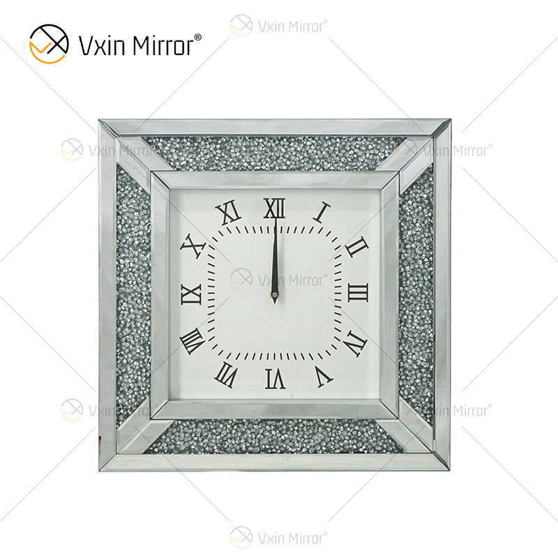 Anti-Herunterfallen-Paket WXC-001 Moderne verspiegelte Wanduhr mit silberfarbenen Diamanten
