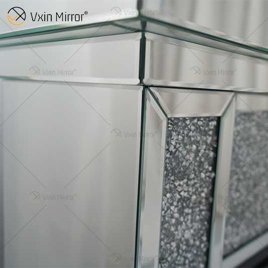 Heißer Verkauf WXWF-1108 Silber Crushed Diamond Kristall Spiegel Kamin Kaminsims Wohnkultur mit elektrischem Feuer Einsätze Spiegelkamin