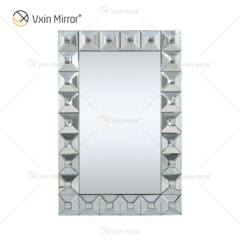 Home Decor WXM-1007 Moderner Rechteck-Kristallsilber-Wandspiegel