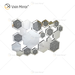 WXM-1778 Wanddekoration Silber Crushed Diamond Glass Nest Wandbehang Spiegel