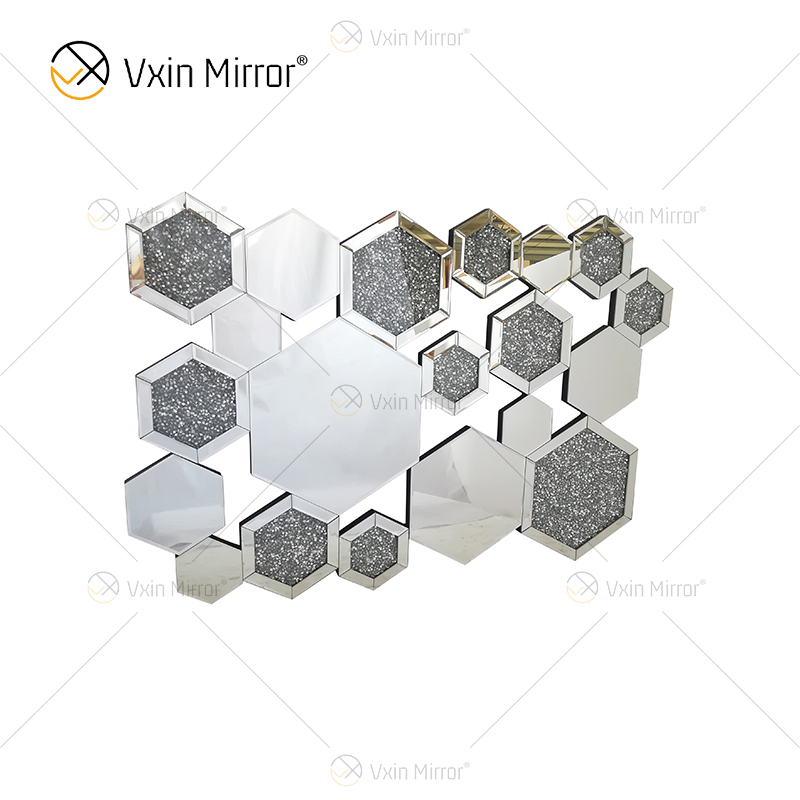 WXM-1778 Wanddekoration Silber Crushed Diamond Glass Nest Wandbehang Spiegel