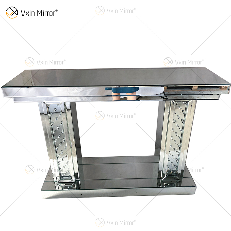 Luxuriöser WXWF-531 Floating Crystal Mirrored Pillar Console Hall Flurtisch Mirror Console Table