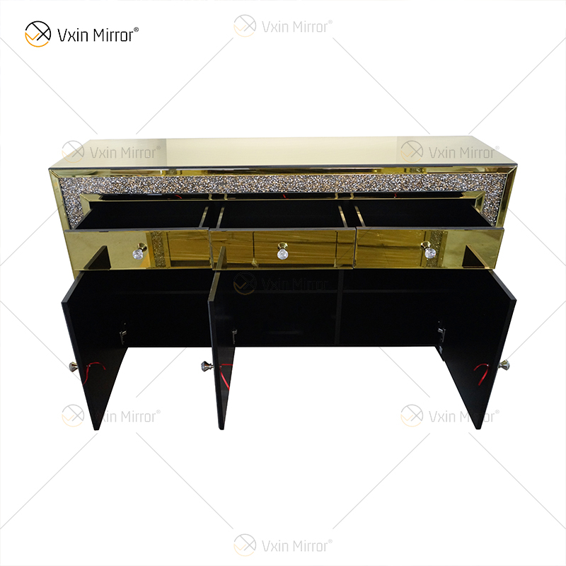 Luxury Decor WXF-099 Schrank mit goldverspiegelten Diamanten und Muti-Schubladen
