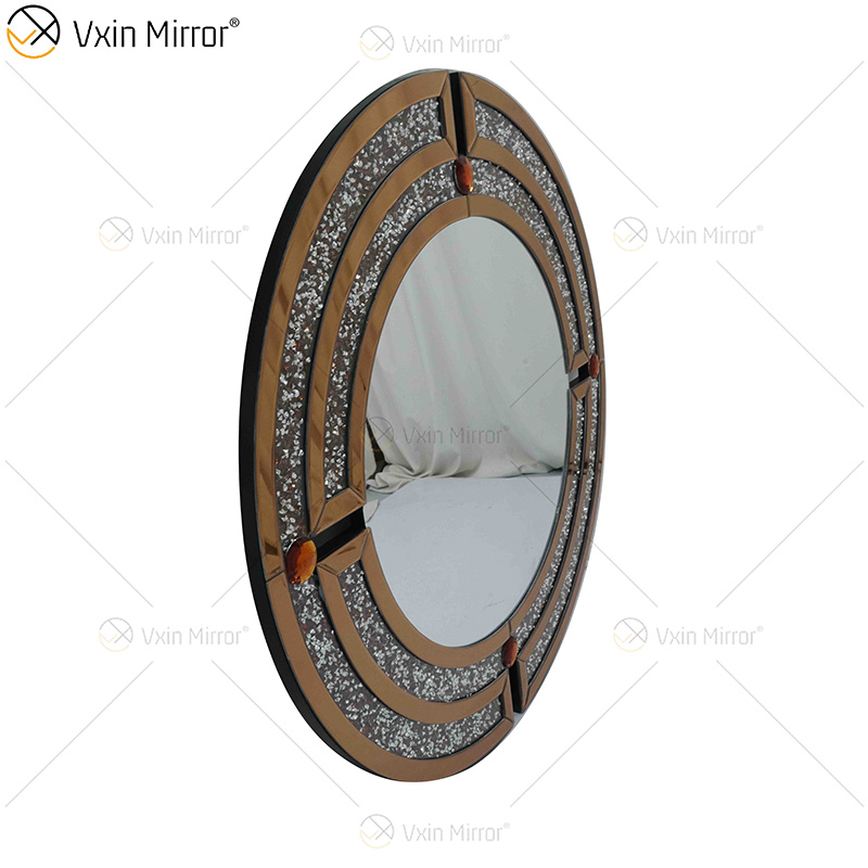 Großhandels-WXM-1130 runder zerkleinerter Diamant-Wand-Spiegel-Brown-Luxusart-Wand-Spiegel