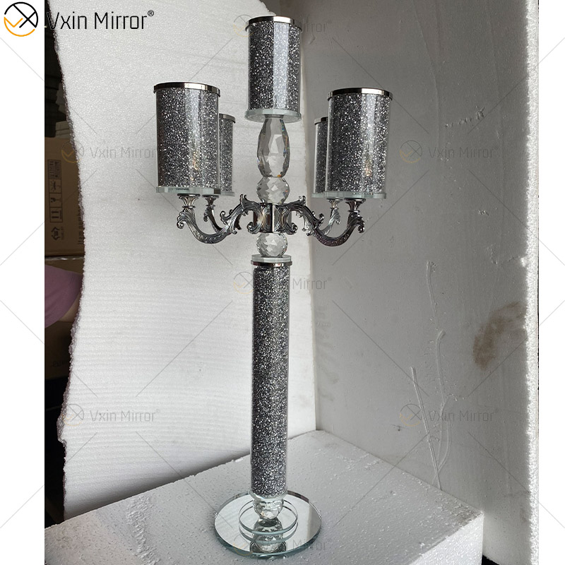 Anpassbarer Namensmoderner eleganter VX-09 silberner Kristall 75 heller Mirrorr-Kerzenhalter für Haupthochzeit