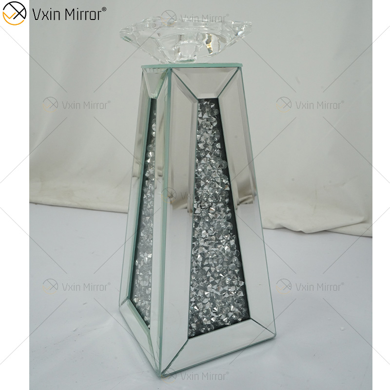 Kundengerechter Name Moderner eleganter WXCH-075 silberner Crystal Mirrorr Kerzenhalter für Haupthochzeit