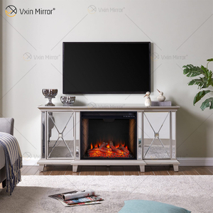 Ornate Berlin Furniture WXF-415 Champagner-Silber verspiegelter Kamin TV-Ständer Schrank mit Heißwindeinsatz 2 Arten