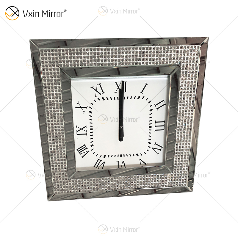 Moderne Spiegeluhr WXMC-092 Silberne dekorative Uhr mit Crushed Diamond