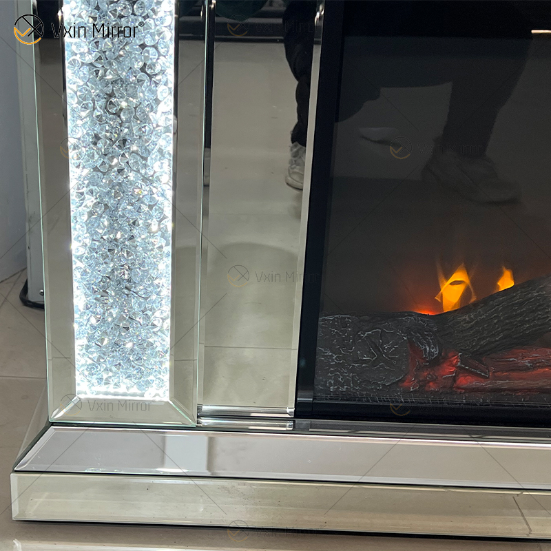 Neues Design WXMF026-1 LED Silber Kristallglas Wohnzimmer Spiegelkamin mit Inneneinsatz