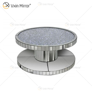 Vxin WXF-270-1 3D Sparkling Crushed Diamond Runder verspiegelter Couchtisch Silber mit Diamanten überzogen