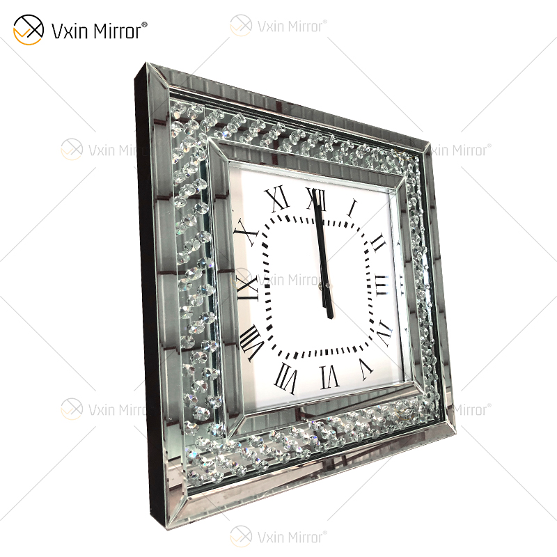 Günstige WXMC-003 Moderne Spiegeluhr Silber Dekorative Crushed Diamond Spiegel Wanduhr