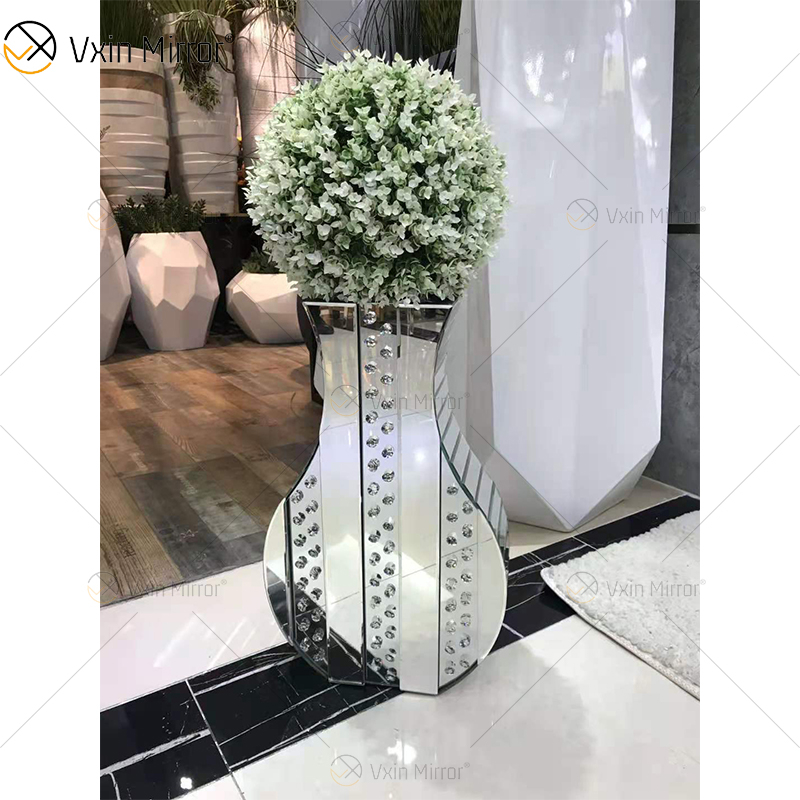 WXMV Home Hotel Decor Indoor Silver Crushed Diamond Mirrored Large Follower Pots Mirror Vase