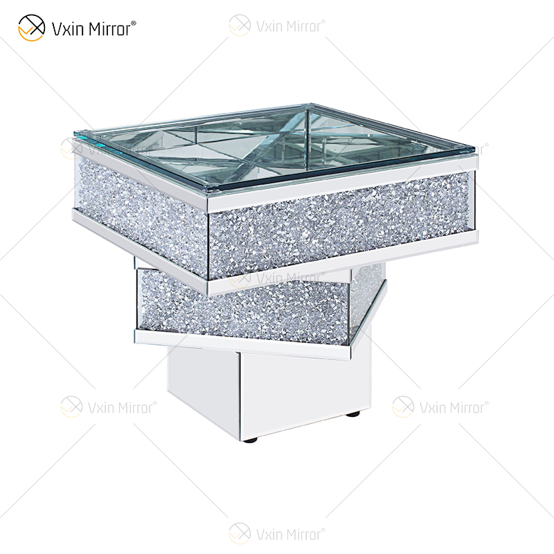 Vxin WXF-158-1 3D Crushed Diamond Beistelltisch Silberspiegel Beistelltisch aus gehärtetem Glas
