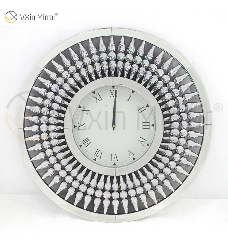 Heißer Verkaufs-Silber WXC-071 Kristallgoldene Brown-moderne Spiegel-Wanduhr