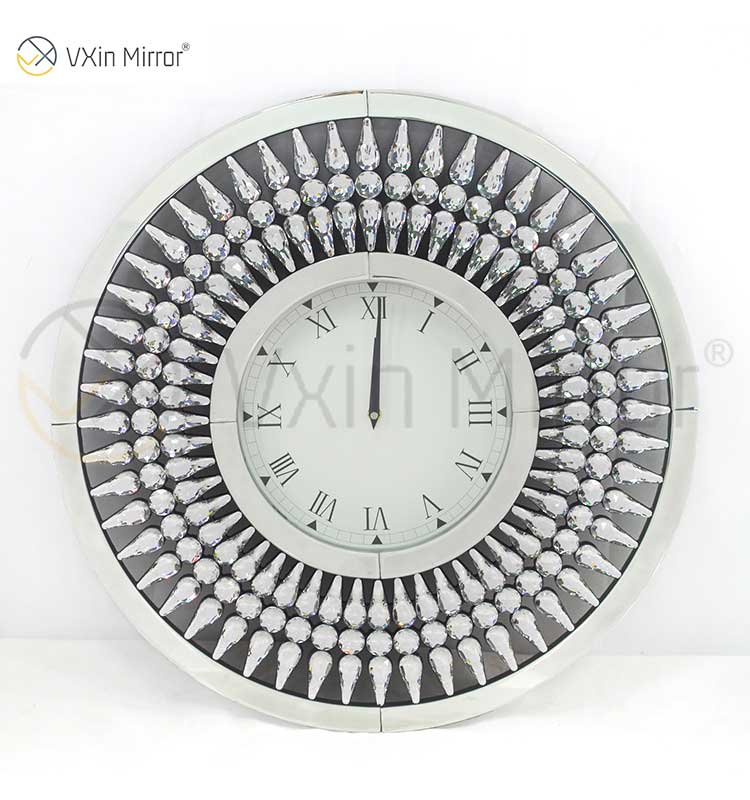 Heißer Verkaufs-Silber WXC-071 Kristallgoldene Brown-moderne Spiegel-Wanduhr