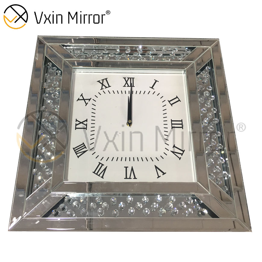 Anti-Drop-Paket Vxin WXMC-008 Moderne silberne Kristallspiegel-Wanduhr