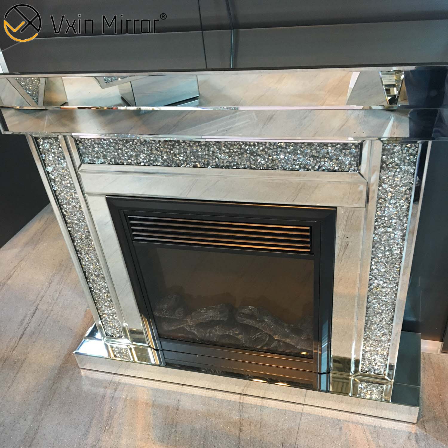 Moderner WXWF-1092 Wohnkultur Luxus Crystal Crushed Diamond Spiegelkamin mit Heizung in Wohnzimmermöbeln