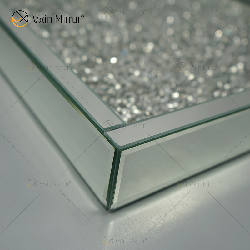 Heißer Verkauf WXMT-019 Moderne HomeDecor Silber Crushed Diamond Glass Square Mirror Trays