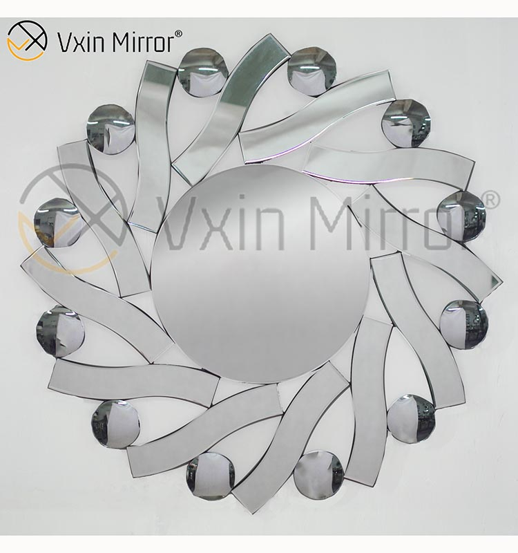 3D Elegant Vxin Modern WXM-1016 Silberne runde ausgefallene Spiegelwandkunst