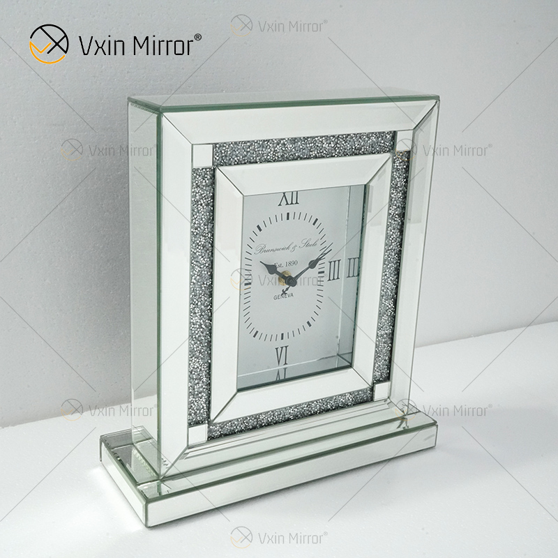 Fabrikneues Design WXMC-080 Crystal Silver Mirror Rectangle Tischuhr