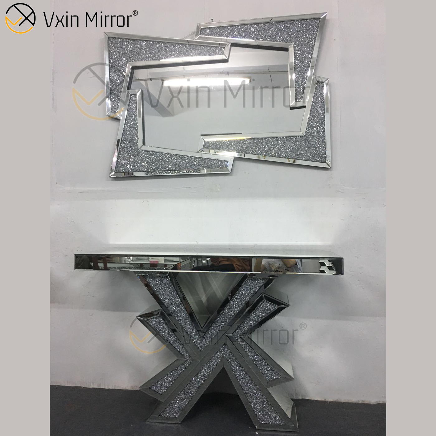 Guter Lieferant Vxin Home Decor V Silberne Möbel Moderner Crush Diamond Konsolentisch mit modernem Spiegel